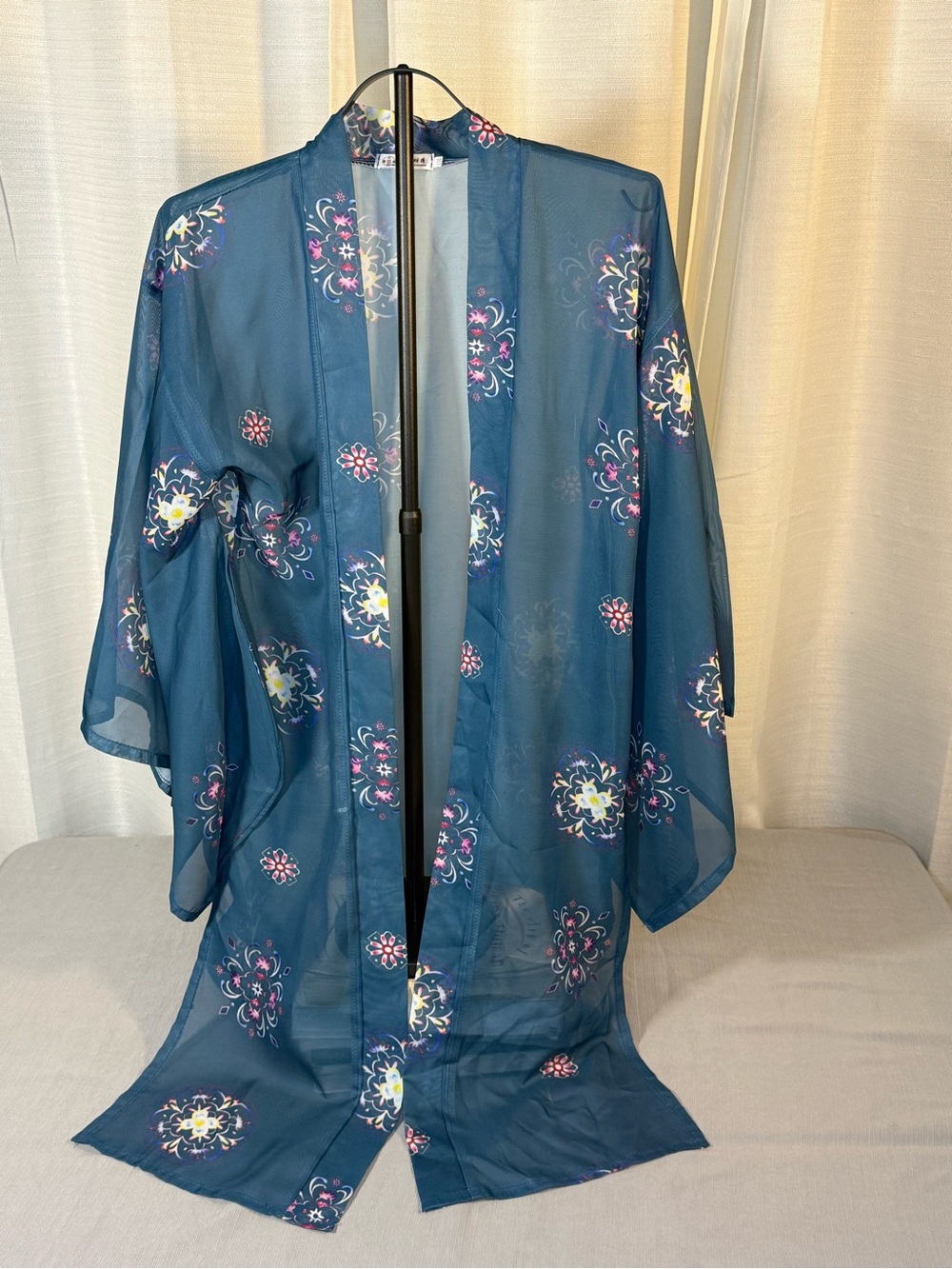 Source Unknown Teal Floral Sheer Kimono Cover-Up